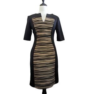 Connected Apparel Black & Tan V-neck Dress Size 6